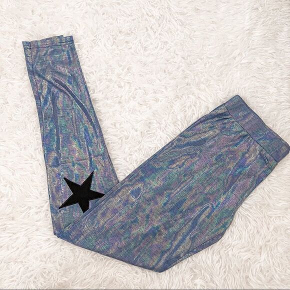 English Rose Blue Shimmer Iridescent High Rise Leggings w/Stars; SZ M; BNIP - Picture 5 of 12